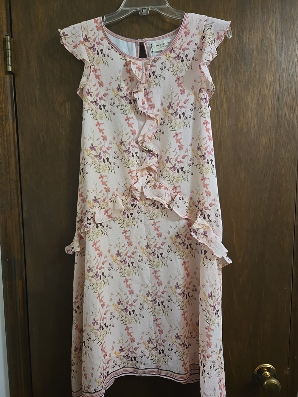 Max Studio London  Pink Midi Dress Floral Ruffle NWT Women's Small